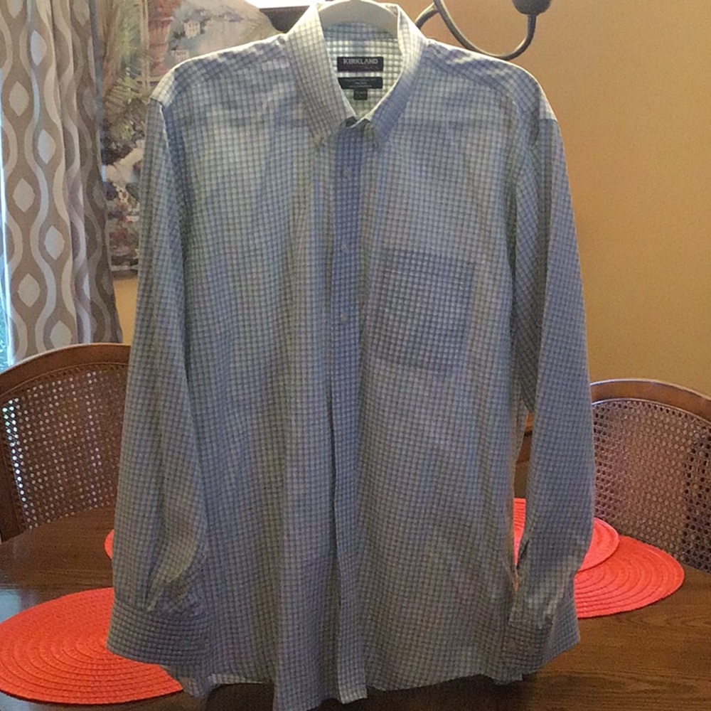 Kirkland shirt signature’s brand checked blue 16.5 34/34 hood for spring